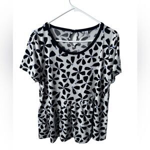 Elle Black White & Blue Printed Blouse Size Medium